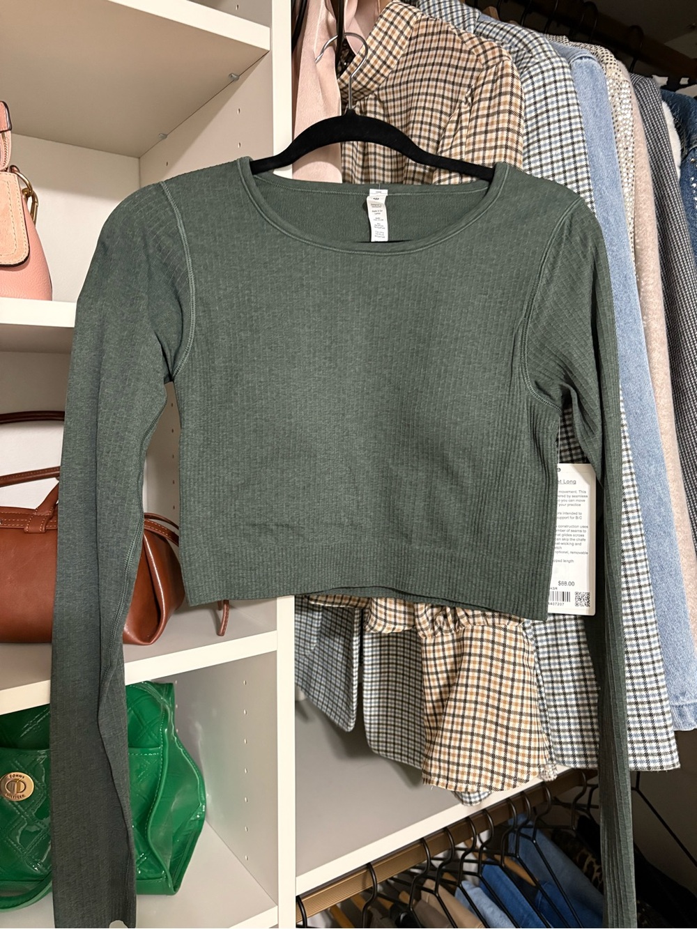 NWT Lululemon Ribbed Long Sleeve Crop Top - Olive Green